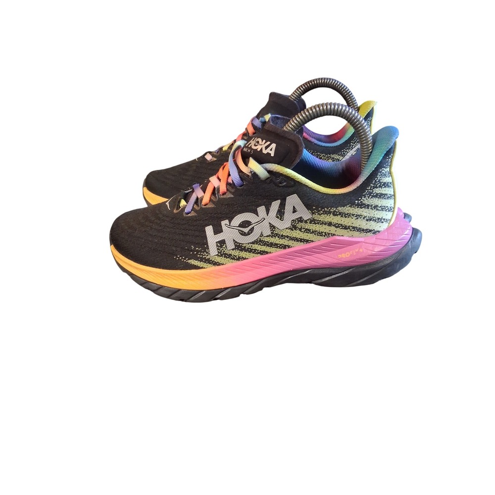 Hoka Mach 5 Womens 6 Black Rainbow Multi Color Running Shoes 1127894 BKML